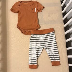 Tahari Orange Baby Onesie and Striped Pants Set, 6-9 months, NWOT